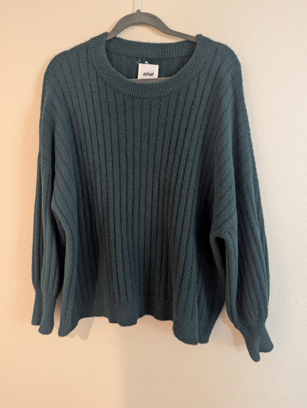 aerie Deep Green Ribbed Crewneck Sweater